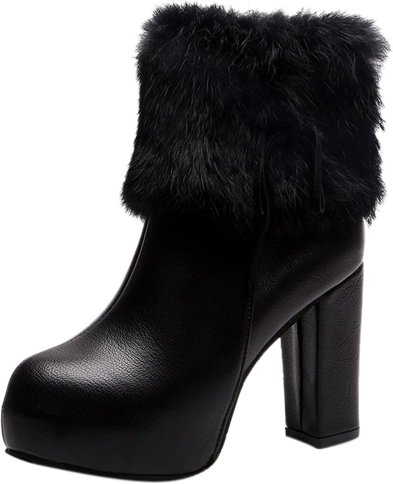 woobles Winter Boot for Women,Women Round Toe Platform Booties Ladies Cute Chunky High Heel Snow Ankle Boot Wedge Zipper Slip On Boot Causal Walking Dress Shoe,Black,6-6.5 - Image 1